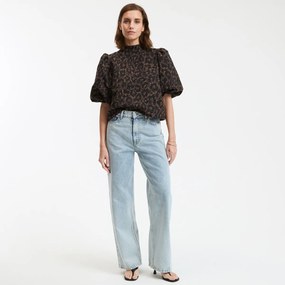 Μπλούζα με ψηλό λαιμό, jacquard λεοπάρ