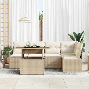 vidaXL Σετ Καναπέ Κήπου με αποθήκευση 6 pcs Μπεζ Πολυ ράταν