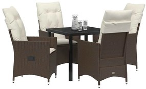 vidaXL Σέτ φαγητού για κήπο με μαξιλάρι 5 pcs Καφέ Πολυ ράταν