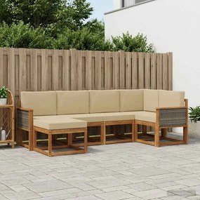 vidaXL Σειρά Καναπέ Εξωτερικού 6 pcs Φυσικό και Μπεζ Πολυεστέρας