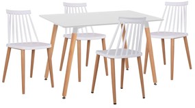 Σετ τραπεζαρίας MINIMAL C21172 5τμχ Λευκό MDF &amp; Καρέκλες Λευκό - Φυσικό 120x80x73 εκ.