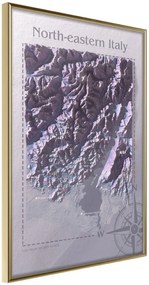 Αφίσα - Raised Relief Map: North-Eastern Italy - 20x30 - Χρυσό - Χωρίς πασπαρτού