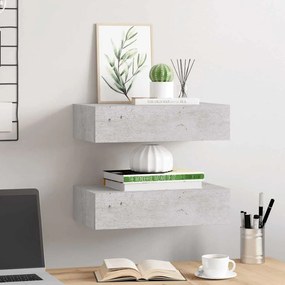 vidaXL Ράφια Τοίχου Συρτάρια 2 τεμ. Γκρι Σκυρ. 40x23,5x10 εκ από MDF