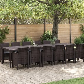 vidaXL Σετ τραπεζαρίας κήπου 13 pcs Καφέ Μεγάλο Ρατάν & Ατσάλι