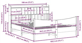 Σκελετός Κρεβατιού Χωρίς Στρώμα 180x200 εκ Μασίφ Ξύλο Πεύκου - Καφέ