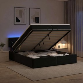 vidaXL Κρεβάτι Ottoman με Στρώμα και LED Μαύρο 200 x 200 cm Βελούδο