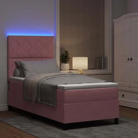 vidaXL Κρεβάτι με ελατήρια με στρώμα Ροζ 90 x 200 cm Βελούδο