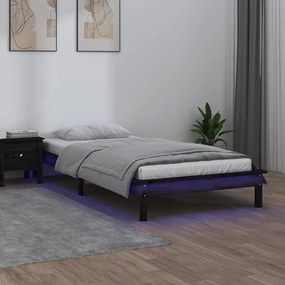 Πλαίσιο Κρεβατιού με LED Μαύρο 100 x 200 εκ. από Μασίφ Ξύλο - Μαύρο