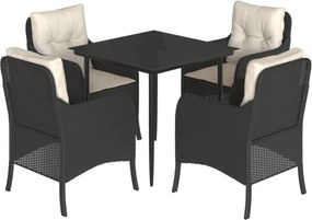 vidaXL Σετ Τραπεζαρίας Κήπου 5 Τεμαχίων Μαύρο Συνθ. Ρατάν με Μαξιλάρια