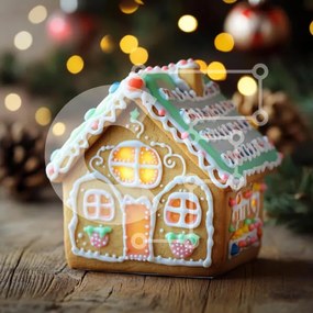 Intra Συλλεκτικό Ξύλινο Παζλ Plywood  4mm - Gingerbread House με διακόσμηση διακοπών Σε Ξύλινο Κουτί - Διαστάσεις: 10x10 cm – 25 κομμάτια