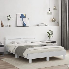 vidaXL Πλαίσιο Κρεβατιού με Κεφαλάρι Λευκό 150x200 εκ Επεξεργ. Ξύλο