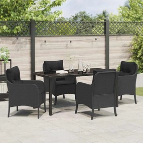 vidaXL Σέτ φαγητού για κήπο με μαξιλάρι 5 pcs Μαύρο Πολυ ράταν