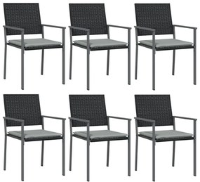 Καρέκλες Κήπου 6 τεμ. Μαύρο 54x62,5x89 εκ Συνθ. Ρατάν&amp;Μαξιλάρια - Μαύρο