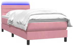 vidaXL Κρεβάτι Boxspring με Στρώμα &amp; LED Ροζ 90x220 εκ. Βελούδινο