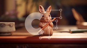 Intra Συλλεκτικό Ξύλινο Παζλ Plywood 4mm - Μικρό ειδώλιο λαγουδάκι με μολύβι σε ξύλινο τραπέζι Σε Ξύλινο Κουτί - Διαστάσεις: 10x10 cm – 25 κομμάτια