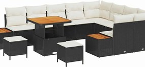 vidaXL Σετ Καναπέ Κήπου με μαξιλάρι 12 pcs Μαύρο Πολυ ράταν