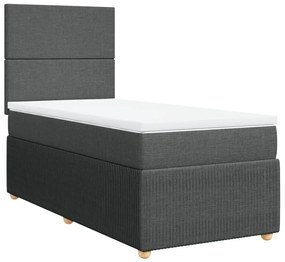 Κρεβάτι Boxspring με Στρώμα Σκούρο Γκρι 90x190 εκ. Υφασμάτινο - Γκρι