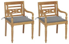 Καρέκλες Batavia 2 τεμ. από Μασίφ Ξύλο Teak με Γκρι Μαξιλάρια