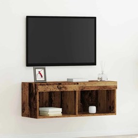 vidaXL Ντουλάπι τοίχου τηλεόρασης με LED φώτα παλιά ξυλεία 80x30x30 εκ.