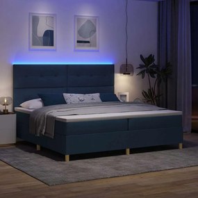 vidaXL LED Κρεβάτι με βάθρο με κεφαλάρι Μπλε 200 x 200 cm ύφασμα