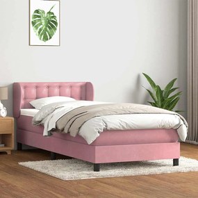 Box Spring κρεβάτι με στρώμα ροζ 80x210 εκ. Βελούδινο