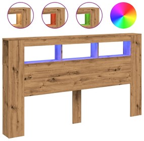 vidaXL LED κεφαλάρι Artisan Oak 180x18,5x103,5 cm Κατασκευασμένο ξύλο