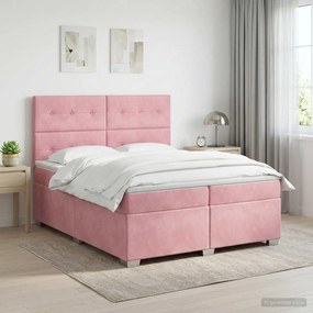 vidaXL Κρεβάτι box spring με στρώμα Ροζ 200 x 200 cm Βελούδο
