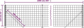 vidaXL Συρματόπλεγμα Περίφραξης Πράσινο 1,1x10 μ. με Βάσεις Φλάντζα