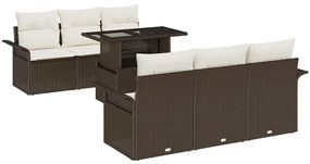 vidaXL Σετ Καναπέ Κήπου με μαξιλάρι 7 pcs Καφέ Πολυ ράταν