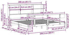 Κρεβάτι Βιβλιοθήκη Χωρίς Στρώμα 200x200 εκ Μασίφ Ξύλο Πεύκου - Λευκό