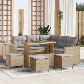 vidaXL 9 Τεμαχίων Σετ Καναπέ Κήπου με Μαξιλάρια Μπεζ Πολυ Ρατάν Ακακία