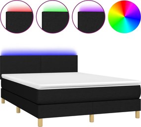 vidaXL Κρεβάτι Boxspring με Στρώμα &amp; LED Μαύρο 140x190 εκ. Υφασμάτινο