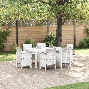 vidaXL Σετ Γευμάτων Κήπου 7 pcs Λευκό Ψάθα / Πολυεστέρας