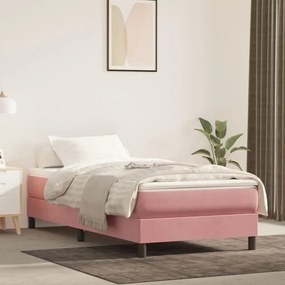 3144314 vidaXL Κρεβάτι Boxspring με Στρώμα Ροζ 90x200 εκ. Βελούδινο Ροζ, 1 Τεμάχιο