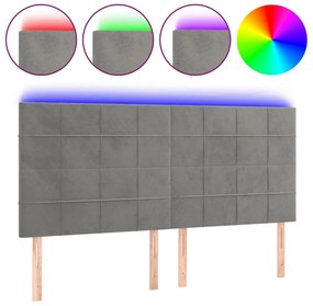 vidaXL Κεφαλάρι Κρεβατιού LED Ανοιχτό Γκρι 180x5x118/128 εκ. Βελούδινο