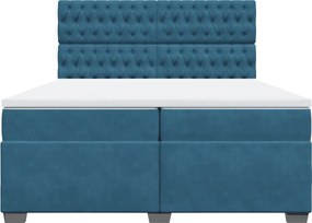 vidaXL Κρεβάτι Boxspring με Στρώμα Μπλε 200x200 εκ. Βελούδινο