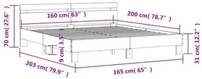 Πλαίσιο Κρεβατιού με Κεφαλάρι Γκρι Sonoma 160x200εκ. Επεξ. Ξύλο - Γκρι