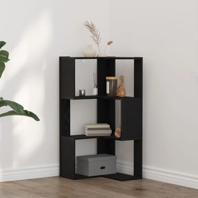 vidaXL Γωνιακή Βιβλιοθήκη 3-Ράφια Μαύρη Δρυς 50x50x102 εκ. Κατασκευασμένο Ξύλο