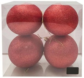 Χριστουγεννιάτικες Μπάλες Με Glitter (Σετ 4τμχ) 10cm Red