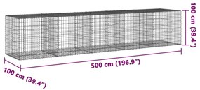 Συρματοκιβώτιο με Κάλυμμα 500x100x100εκ από Γαλβανισμένο Χάλυβα - Ασήμι