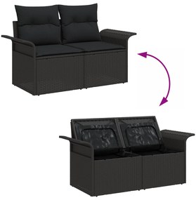 vidaXL Σετ Καναπέ Κήπου 6 Τεμαχίων με Μαξιλάρια Μαύρο Πολυ Ρατάν