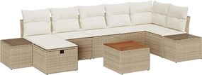 vidaXL Σετ Καναπέ Κήπου με μαξιλάρι 8 pcs Μπεζ Πολυ ράταν