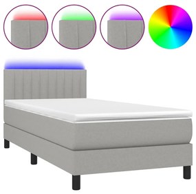 Κρεβάτι Boxspring με Στρώμα &amp; LED Αν.Γκρι 100x200 εκ Υφασμάτινο - Γκρι