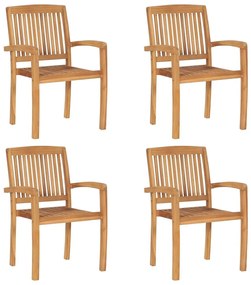 Καρέκλες Κήπου Στοιβαζόμενες 4 τεμ. Μασίφ Ξύλο Teak &amp; Μαξιλάρια - Λευκό