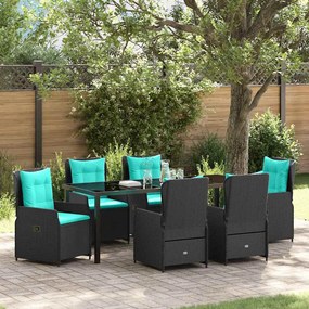 vidaXL Σέτ φαγητού για κήπο με μαξιλάρι 7 pcs Μαύρο Πολυ ράταν