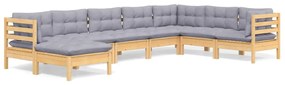 vidaXL Σαλόνι Κήπου Σετ 8 Τεμαχίων Μασίφ Ξύλο Πεύκου με Γκρι Μαξιλάρια