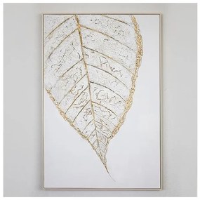 Πίνακας Σε Καμβά Φύλλο Λευκό-Χρυσό 82x122x5cm 755-12039 Estheti-755-12039-Λευκό-Χρυσό 755-12039