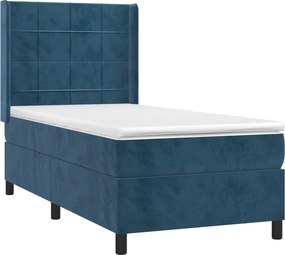 vidaXL Κρεβάτι Boxspring με Στρώμα &amp; LED Σκ. Μπλε 80x200 εκ. Βελούδινο