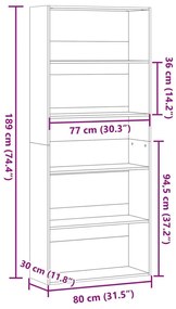 Βιβλιοθήκη με 5 Ράφια Λευκή 80x30x189 εκ. Επεξεργασμένο Ξύλο - Λευκό