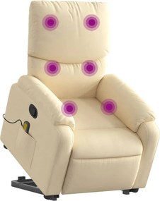 vidaXL Πολυθρόνα Μασάζ Ανακλινόμενη με Ανύψωση Κρεμ Υφασμάτινη